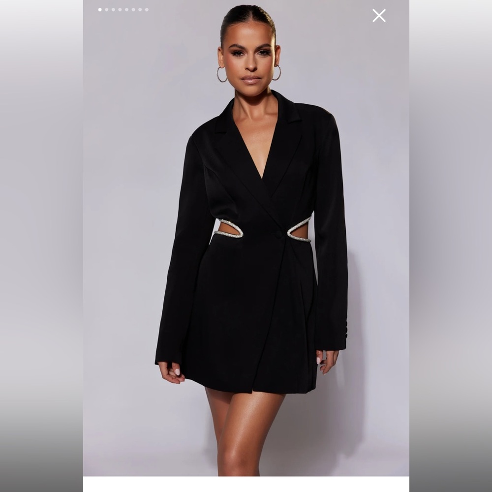 MESHKI Diamante Cut Out Blazer Dress - Black